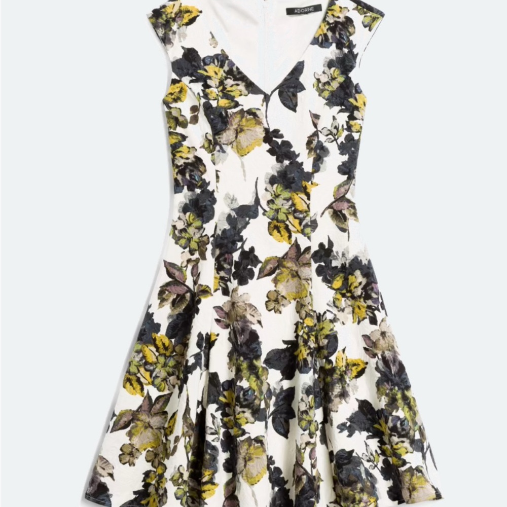 Adorne Floral V-Neck Fit and Flare Textured Dress comfortable with stretch 16